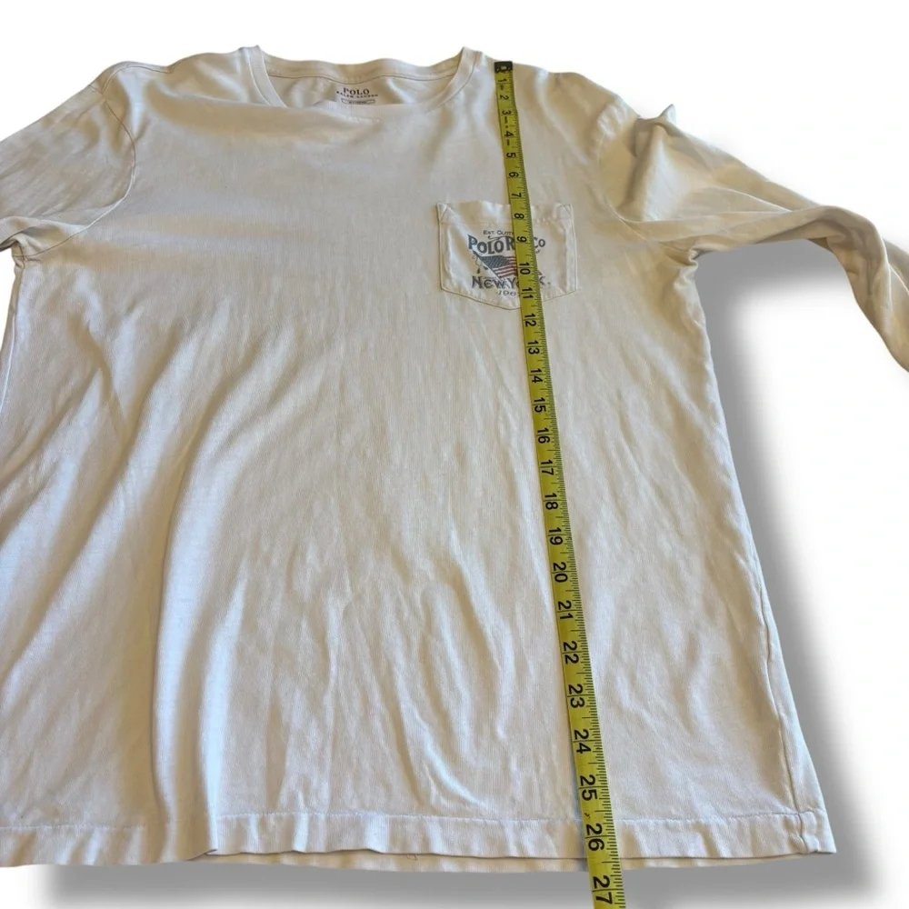 Polo Ralph Lauren Polo Long Sleeve Pocket T Shirt Off White Custom Fit Medium - Picture 5 of 9